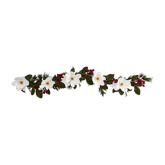 Nearly Natural 6 Magnolia; Pine And Berries Artificial Garland Artificial Flowers