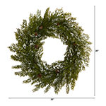 Nearly Natural 20in. Snowed Artificial Cedar With Pine Cones Indoor Christmas Wreath