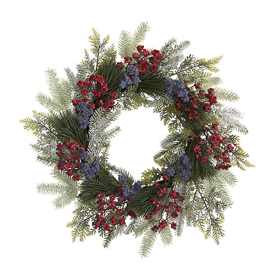 Nearly Natural 24in. Pine And Cedar Artificial Wreath With Berries Indoor Christmas Wreath