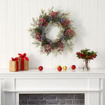 Nearly Natural 24in. Pine And Cedar Artificial Wreath With Berries Indoor Christmas Wreath