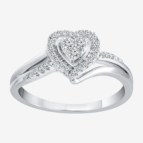 Promise My Love Womens 1/5 CT. T.W. Genuine White Diamond Sterling Silver Heart Promise Ring