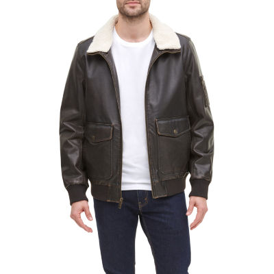 Dockers Faux Leather Sherpa Collar Aviator Bomber Jacket