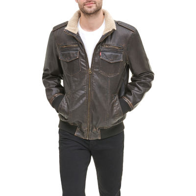Faux Leather Midweight Bomber Jacket 