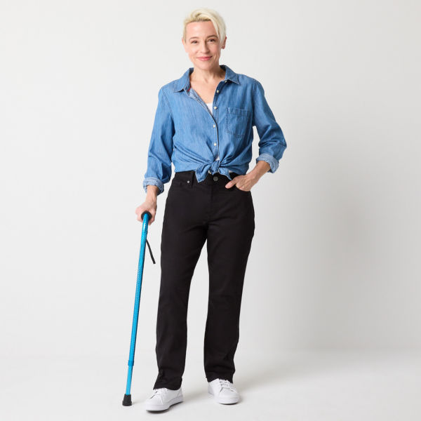 St. John's Bay Womens Mid Rise Adaptive Easy-on + Easy-off Straight Leg Jean