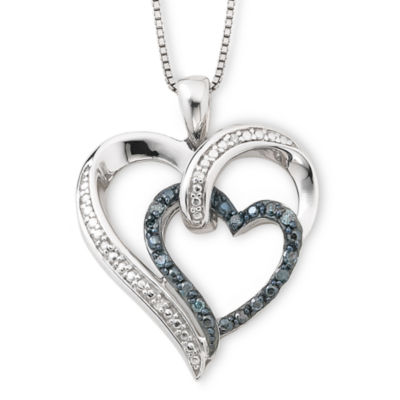 1 10 Ct Tw Color Enhanced Blue Diamond Heart Pendant Necklace