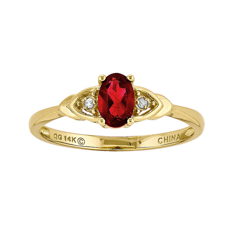 Genuine Ruby And Diamond-Accent 14K Yellow Gold Ring