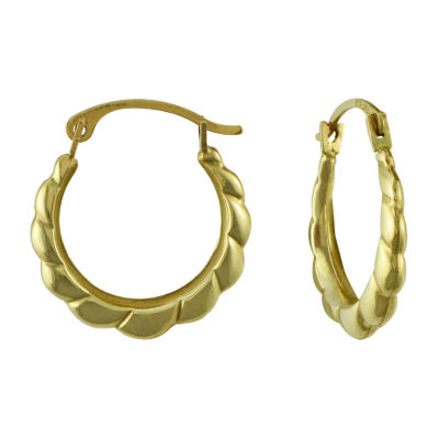 L-15 mm, W-15 mm 10k Yellow Gold Scalloped Hollow Hoop Earrings 