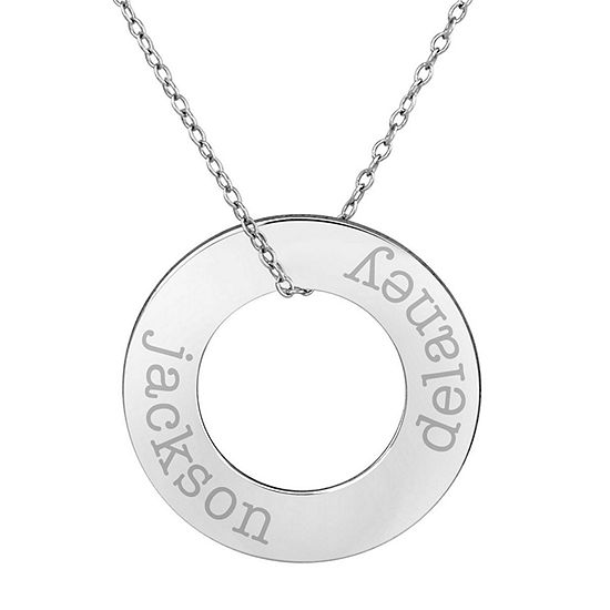 Personalized Sterling Silver 26mm Circle Couple's Name Pendant Necklace