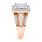 Womens 2 CT. T.W. Genuine White Diamond 10K Rose Gold Square Halo Engagement Ring