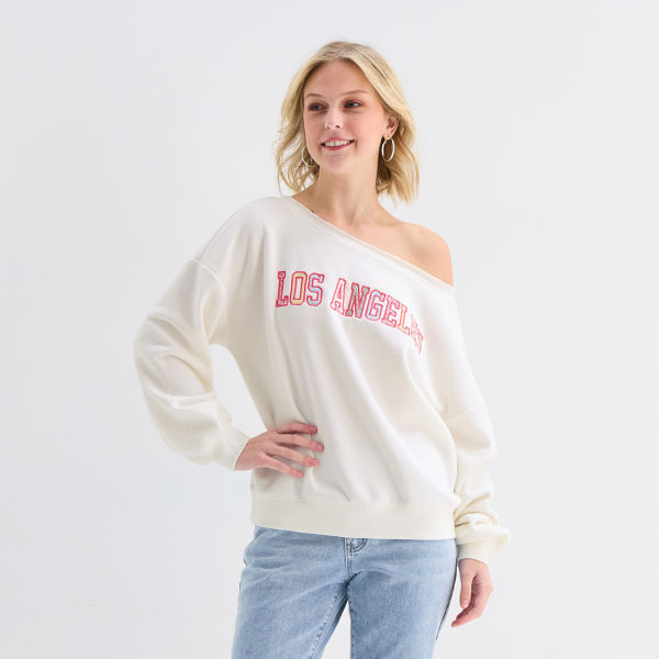 Forever 21 Womens Juniors Asymmetrical Neck Long Sleeve Sweatshirt