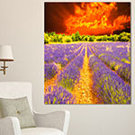 Designart Beautiful Lavender Field And Sunset Floral Canvas Art Print