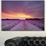 Designart Beautiful Sunset Over Lavender Rows Landscape Canvas Wall Art