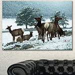 Designart Gang Of Deer In Rocky Mountains Extra Large Landscape Canvas Art