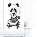 Designart Hipster Pandas Black And White Animal Canvas Art Print - 3 Panels