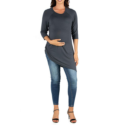 24/7 Comfort Apparel Maternity Womens Round Neck 3/4 Sleeve Tunic Top