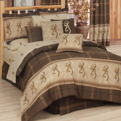 Browning Buckmark 4 Pc Brown Plaid Comforter Set