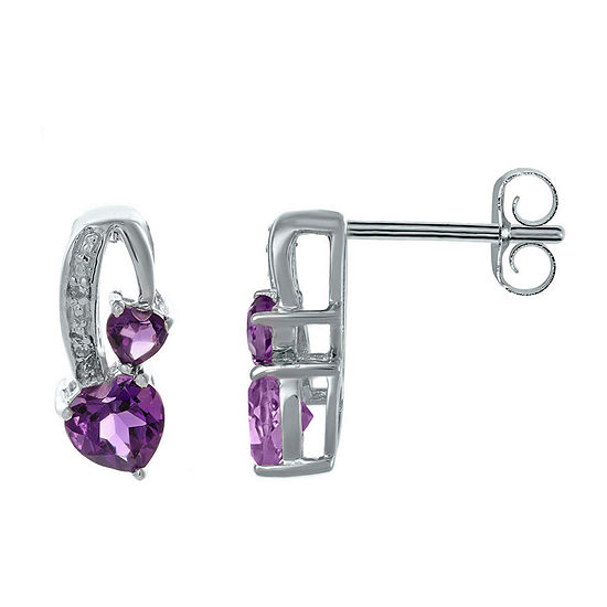 Genuine Amethyst and Diamond-Accent Sterling Silver Double-Heart Earrings