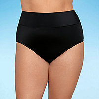 St Johns Bay Black Swim Panty Multi Color Waist Band Swimsuit Bottom Size 14 NWT 