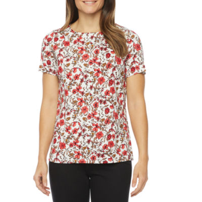 Liz Claiborne Womens Crew Neck Short Sleeve Ponte Blouse