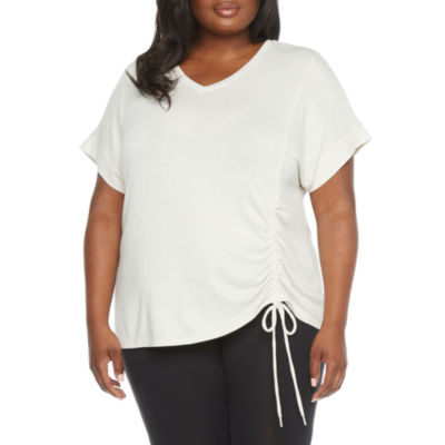 Download Stylus Shirred Side Womens Plus V Neck Short Sleeve T ...