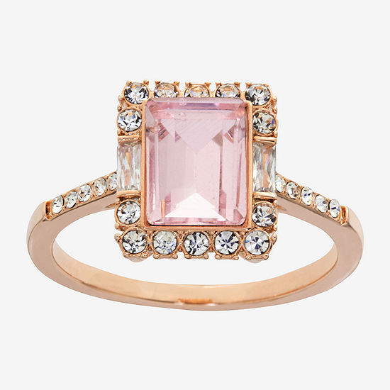 Sparkle Allure Crystal 18K Rose Gold Over Brass Rectangular Cocktail Ring