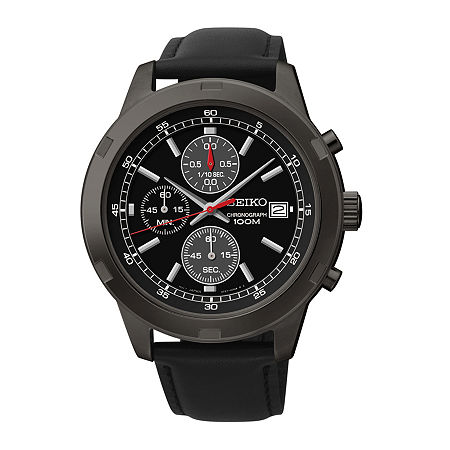 Seiko Mens Black Leather Strap Chronograph Sport Watch Sks439 | Voonoodle