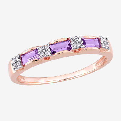Womens Diamond Accent Genuine Purple Amethyst 10K Rose Gold Stackable Ring