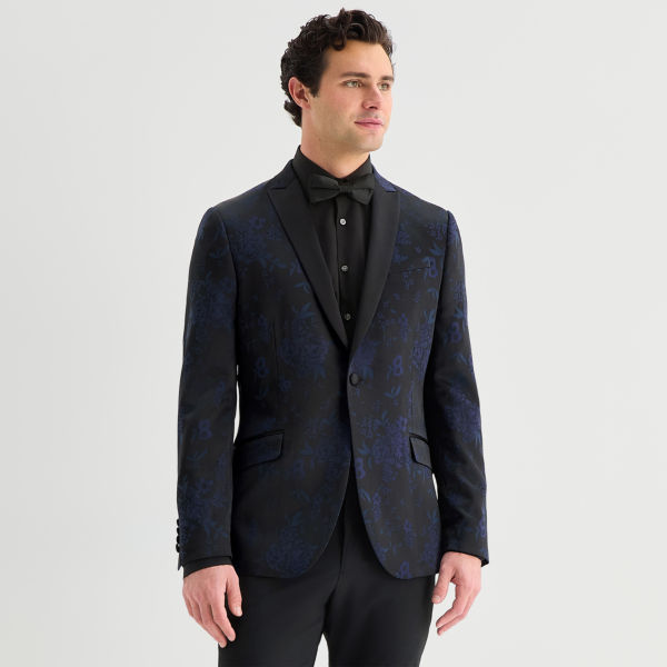 J. Ferrar Evening Edition Mens Floral Stretch Fabric Slim Fit Tuxedo Jacket