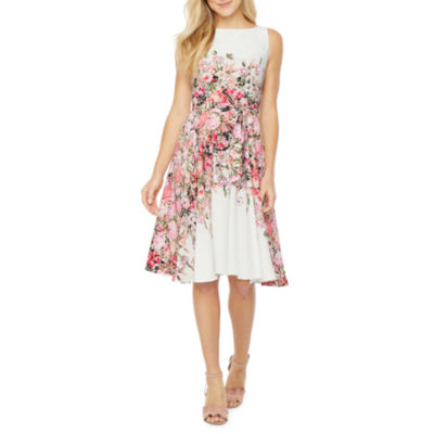 danny & nicole short sleeve floral fit & flare dress