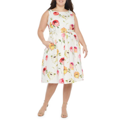 danny & nicole sleeveless floral fit & flare dress