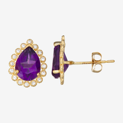 Genuine Purple Amethyst 10K Gold 1/2 Inch Stud Earrings