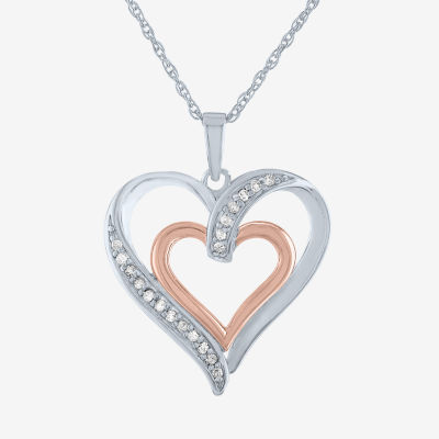 Limited Time Special! Womens 1/10 CT. T.W. Genuine Diamond Heart Pendant Necklace in 14K Rose Gold Over Silver and Sterling Silver
