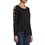 by&by Juniors Womens Scoop Neck Long Sleeve Top