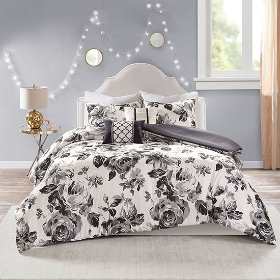 Intelligent Design Renee Floral Duvet Cover Set Color Black