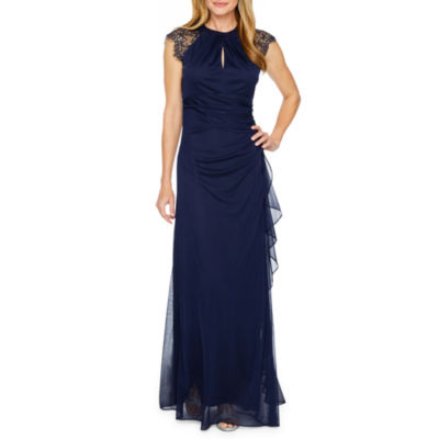 dj jaz cap sleeve embellished evening gown