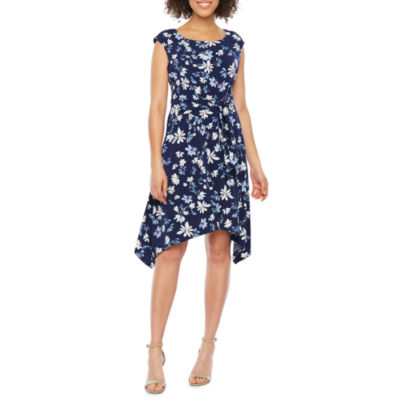 London Style Short Sleeve Floral Fit & Flare Dress - JCPenney