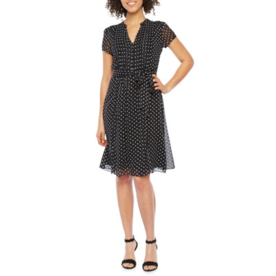 MSK Short Sleeve Dot Print Shirt Dress 