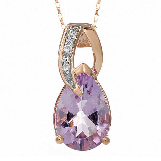 Genuine Amethyst and Diamond-Accent 10K Rose Gold Drop Pendant Necklace