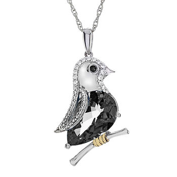 Black Bird with Key Necklace Silver Pendant