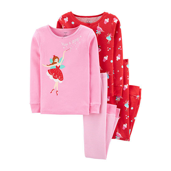 Carter S Little Kid Big Kid Girls 4 Pc Pajama Set Color Pink