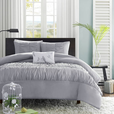 Mi Zone Delia Ruched Duvet Cover Set Jcpenney Color Grey