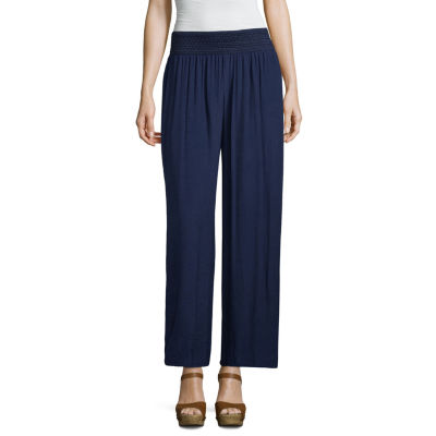 Alyx Womens Wide Leg Pull-On Pants, Color: Navy - JCPenney