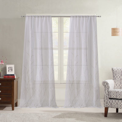 Bella Valenti Vine Sheer Rod Pocket Curtain Panel Color White