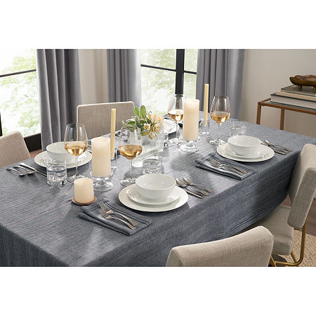 Fieldcrest Luxury Cotton-Linen Herringbone Tablecloth, One Size , Blue