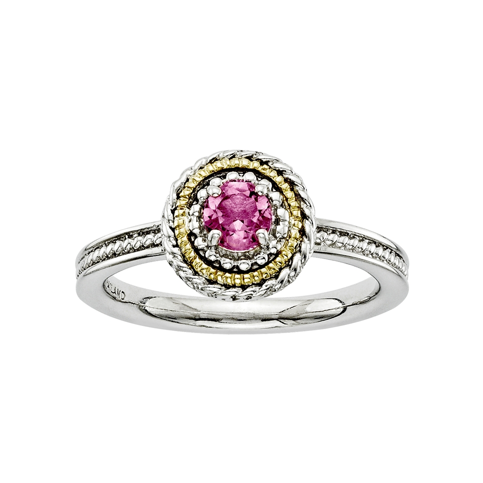 ONLINE ONLY   Two Tone Stackable Tourmaline Ring, White/Pink, Womens