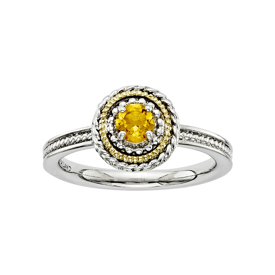 ONLINE ONLY   Two Tone Stackable Citrine Ring, Yellow/White, Womens