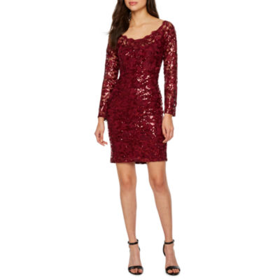 blu sage long sleeve sequin lace sheath dress