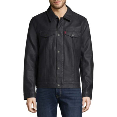 levi's black leather trucker jacket