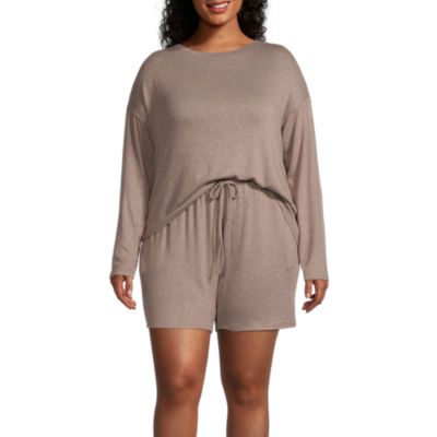 Ambrielle Womens Plus Long Sleeve 2-pc. Shorts Pajama Set