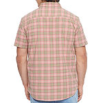 Mutual Weave Big and Tall Mens Regular Fit Short Sleeve Checked Button-Down Shirt